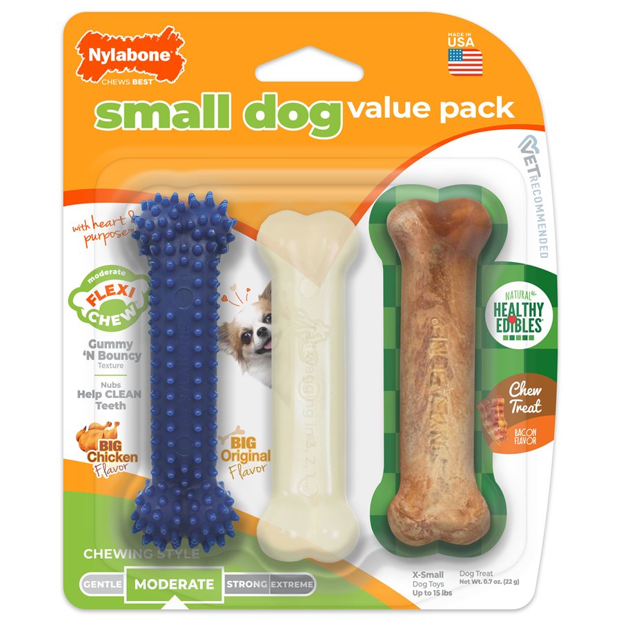 Nylabone Small Dog Value Pack Dental Chew / Edible Bacon / Moderate Chew Petite