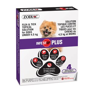 Zodiac Infestop PLUS pour Chiens Moins de 4.5KG - 4 Tubes