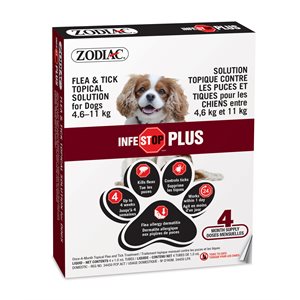 Zodiac Infestop PLUS pour Chiens 4.6KG à 11KG - 4 Tubes