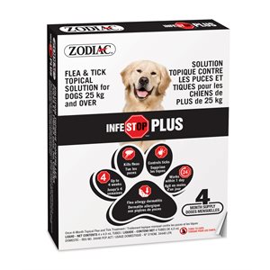 Zodiac Infestop PLUS pour Chiens 25KG et Plus - 4 Tubes