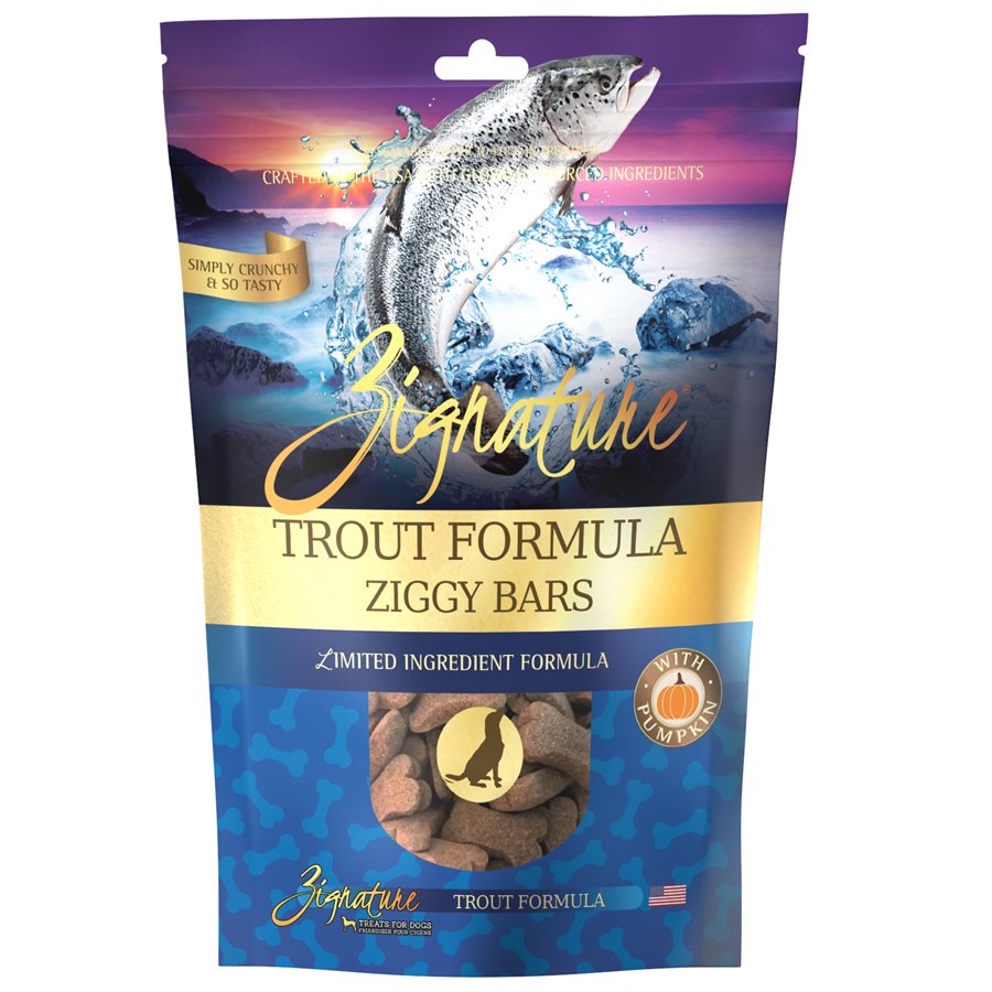 Zignature Ziggy Bars Trout Formula Biscuit Treats for Dogs 12oz