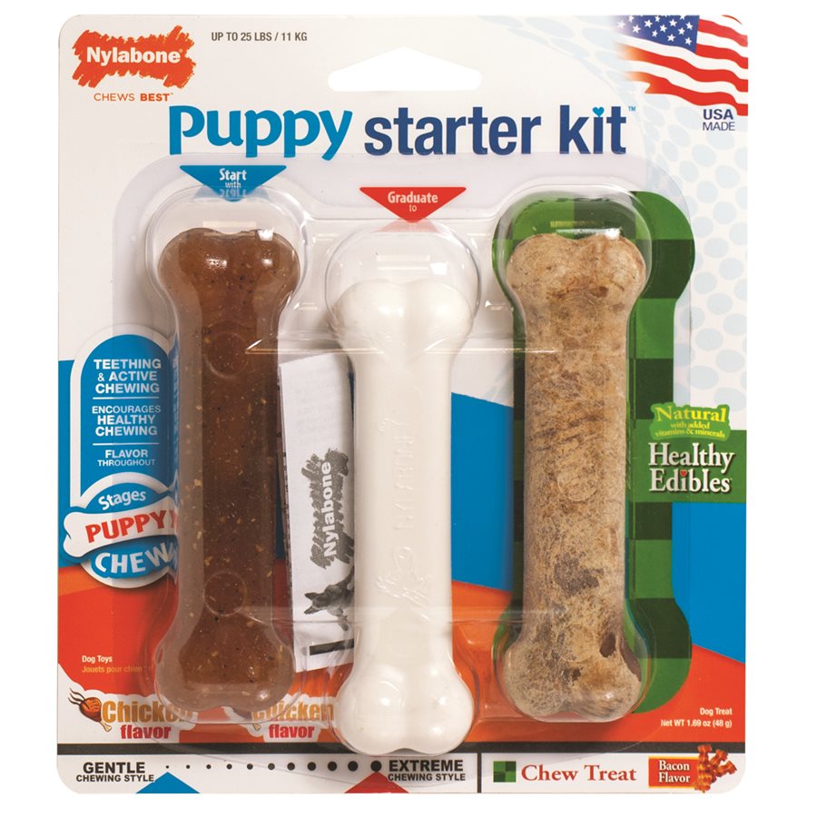 Nylabone Puppy Starter Kit Puppy Chew Bone / Edible Bacon